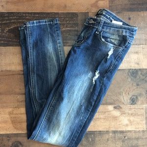 Machine Distressed Skinny Jeans